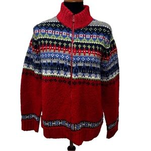 LIZ CLAIBORNE Lizwear Knit Multicolor Sweater Red Vintage Fair Isle Holiday